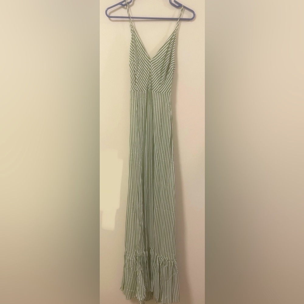 Flowy Green Striped Maxi Dress